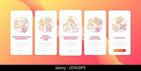 App developer skills onboarding mobile app page screen with concepts Stock Vector