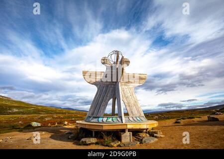 The Polar Circle monument at The Arctic Circle center or Polarsirkelen in Norway Stock Photo