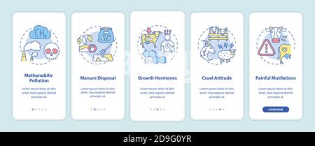 Unethical farm production onboarding mobile app page screen with concepts Stock Vector