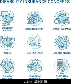 Disability insurance concept icons set Stock Vector