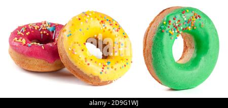 three glazed donut isolated on white background Stock Photo