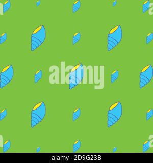 Seashell seamless pattern on the green background Stock Vector