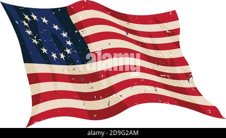 Waving Aged Betsy Ross Flag Isolated Vector Illustration Stock Vector
