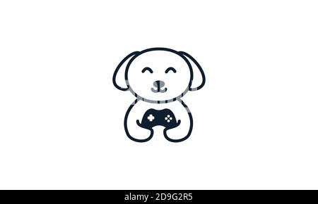 dog with stick game lines  logo vector icon design Stock Vector