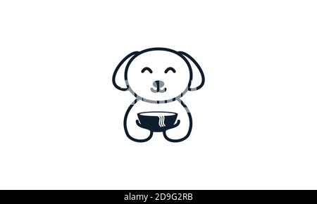 animal pets dog with noodle bowl lines  logo vector icon design Stock Vector