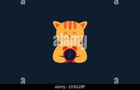 animal pets cat kitty kitten with clock  logo vector icon design Stock Vector