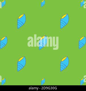 Seashell seamless pattern on the green background Stock Vector