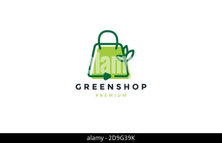 shopping bag with green leaf line abstract logo icon vector design Stock Vector