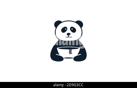 animal panda happy cute  with food noodle bowl logo vector icon design Stock Vector
