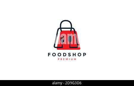 shopping bag fork spoon food restaurant abstract line logo vector icon design illustration Stock Vector
