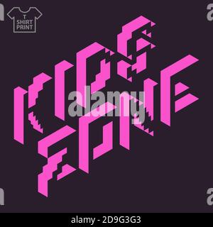 Pixel isometric font. The inscription KIDS ZONE for printing. Stock Vector