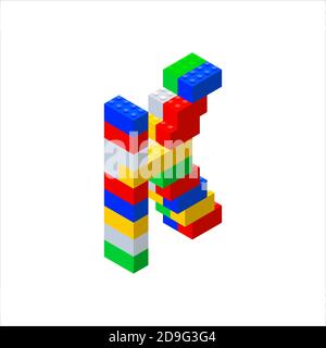 Isometric font made from color plastic blocks. The childrens designer. Letter K. Stock Vector