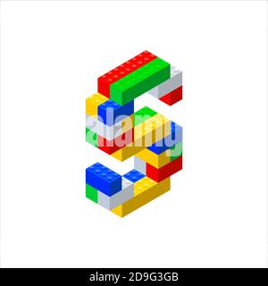 Isometric font made from color plastic blocks. The childrens designer. Letter S. Stock Vector