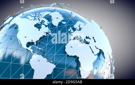 3d illustration of networking and internet concept and globe wold map.Global telecommunication and  cloud computing Stock Photo