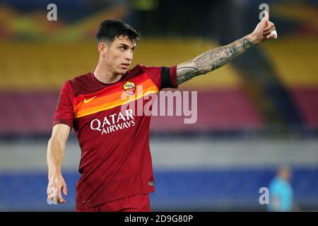 Rome, Italy. 05th Nov, 2020. Roger Ibanez of Roma gestures during the UEFA Europa League, Group Stage, Group A football match between AS Roma and CFR Cluj on November 5, 2020 at Stadio Olimpico in Rome, Italy - Photo Federico Proietti/DPPI/LM Credit: Paola Benini/Alamy Live News Stock Photo