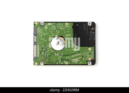 Hard disk removed from the computer on a white background. Stock Photo
