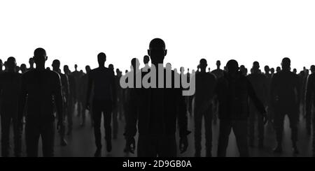 Protest and strike, demonstration and revolution concept. Silhouettes of crowd of people. Political and human rights protest 3d render 3d illustration Stock Photo