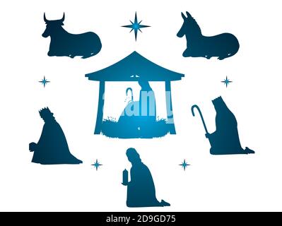 nativity, gradient characters manger family wise kings and animals vector illustration Stock Vector