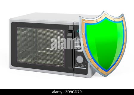 Microwave oven with shield, 3D rendering isolated on white background Stock Photo