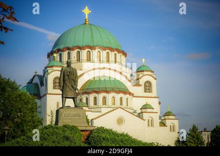 Statue of Black George aka Karadjordje Serbian revolutionary who led the struggle for his country's independence in front of the saint Sava monastery Stock Photo