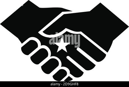 Retro style illustration of two hands in a firm business handshake with star in the center on isolated background done in black and white. Stock Vector