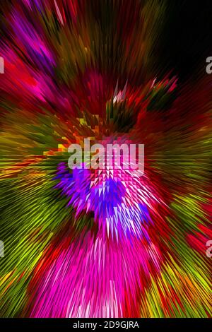 Crew multicolored abstraction with effect of extrusion in yellow, pink, green and red colours Stock Photo