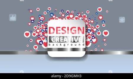 Abstraction with likes and hearts, Streaming preview template, 3d love, happy live, social media concept with media icons, chat box and , creative des Stock Vector