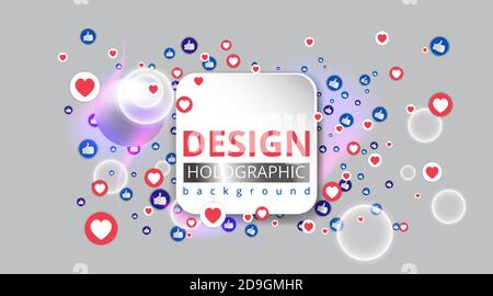 Abstraction with likes and hearts, Streaming preview template, 3d love, happy live, social media concept with media icons, chat box and , creative des Stock Vector