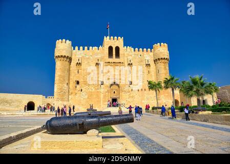 The fortress’ current form is not the original. It was heavily damaged during the British bombardment of Alexandria during a nationalist uprising agai Stock Photo