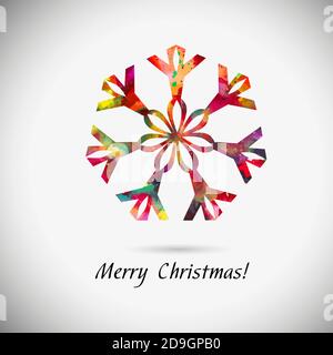 A multi-colored abstraction of a snowflake. Merry Christmas. Mixed media. Vector illustration Stock Vector