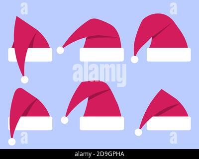 Santa Claus hat icon set. Collection of Christmas hats. Xmas cap. Great for brochures, promotional material, wrapping paper and wallpapers. Vector ill Stock Vector