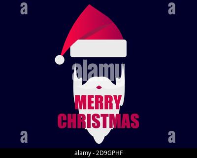 Merry Christmas. Greeting card with Christmas Santa Claus hat and white beard. Xmas holiday decoration for greeting cards and banners. Vector illustra Stock Vector