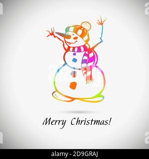 snowman multicolored. Merry Christmas and Happy New Year, Mixed media. Vector Illustration Stock Vector