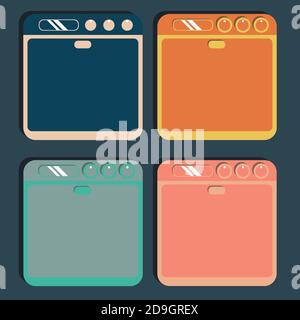 A quadruple set of ovens, isolated,flat design, on a dark blue background. Stock Vector