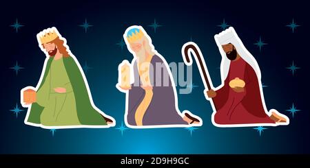 nativity, manger wise kings characters on gradient background vector illustration Stock Vector