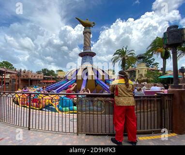 Orlando,FL/USA-7/25/20: The Aladdin Magic Carpets ride in Magic Kingdom in Disney World Orlando, Florida. Stock Photo