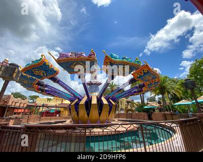 Orlando,FL/USA-7/25/20: The Aladdin Magic Carpets ride in Magic Kingdom in Disney World Orlando, Florida. Stock Photo