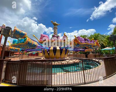 Orlando,FL/USA-7/25/20: The Aladdin Magic Carpets ride in Magic Kingdom in Disney World Orlando, Florida. Stock Photo