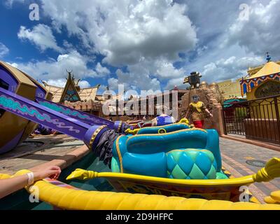 Orlando,FL/USA-7/25/20: The Aladdin Magic Carpets ride in Magic Kingdom in Disney World Orlando, Florida. Stock Photo