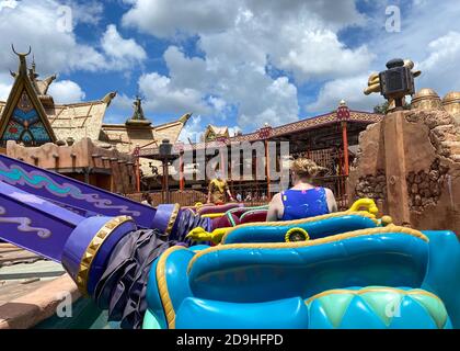 Orlando,FL/USA-7/25/20: The Aladdin Magic Carpets ride in Magic Kingdom in Disney World Orlando, Florida. Stock Photo