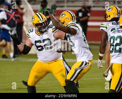 Santa Clara, CA, USA. 5th Nov, 2020. Green Bay Packers wide receiver Marquez Valdes-Scantling (83) and g62 celebrate touchdown In the second quarter during a game at Levi's Stadium on Thursday, Nov 5, 2020 in Santa Clara. Credit: Paul Kitagaki Jr./ZUMA Wire/Alamy Live News Stock Photo