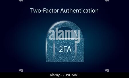 2FA two factor authentication with padlock on dark blue background. Protecting your money. Unlocking via smartphone. Vector illustration for website. Stock Vector