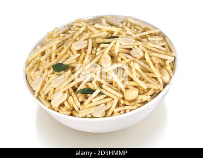 Thin Mix Nimco, Delicious and spicy blend of sev, peanuts and potato sticks, Sweet Chewda, Mix Nimco, Fried and Spicy Farali chevdo, chivda, chewada p Stock Photo