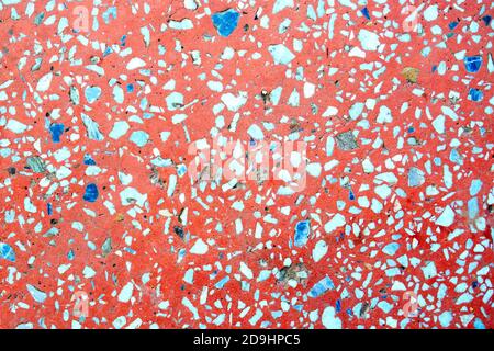 Composite material terrazzo red floor with stone marble, top view, texture for background Stock Photo