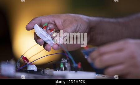 Connecting LED on BREADBOARD Stock Photo