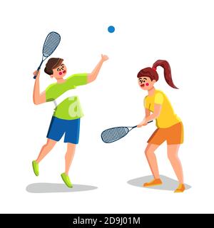 Squash Game Playing Young Man And Woman Vector Stock Vector