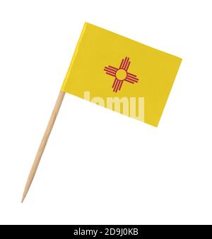 Small paper US-state flag on wooden stick - New Mexico - Isolated on white Stock Photo