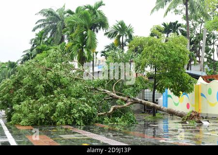 Typhoon Nangka, the 16th of the year, made landfall in Qionghai city, south China's Hainan province, 14 October 2020. Stock Photo