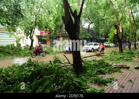 Typhoon Nangka, the 16th of the year, made landfall in Qionghai city, south China's Hainan province, 14 October 2020. Stock Photo