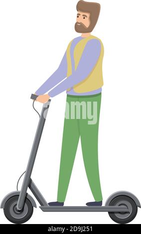 Grandfather on electric scooter icon. Cartoon of grandfather on electric scooter vector icon for web design isolated on white background Stock Vector